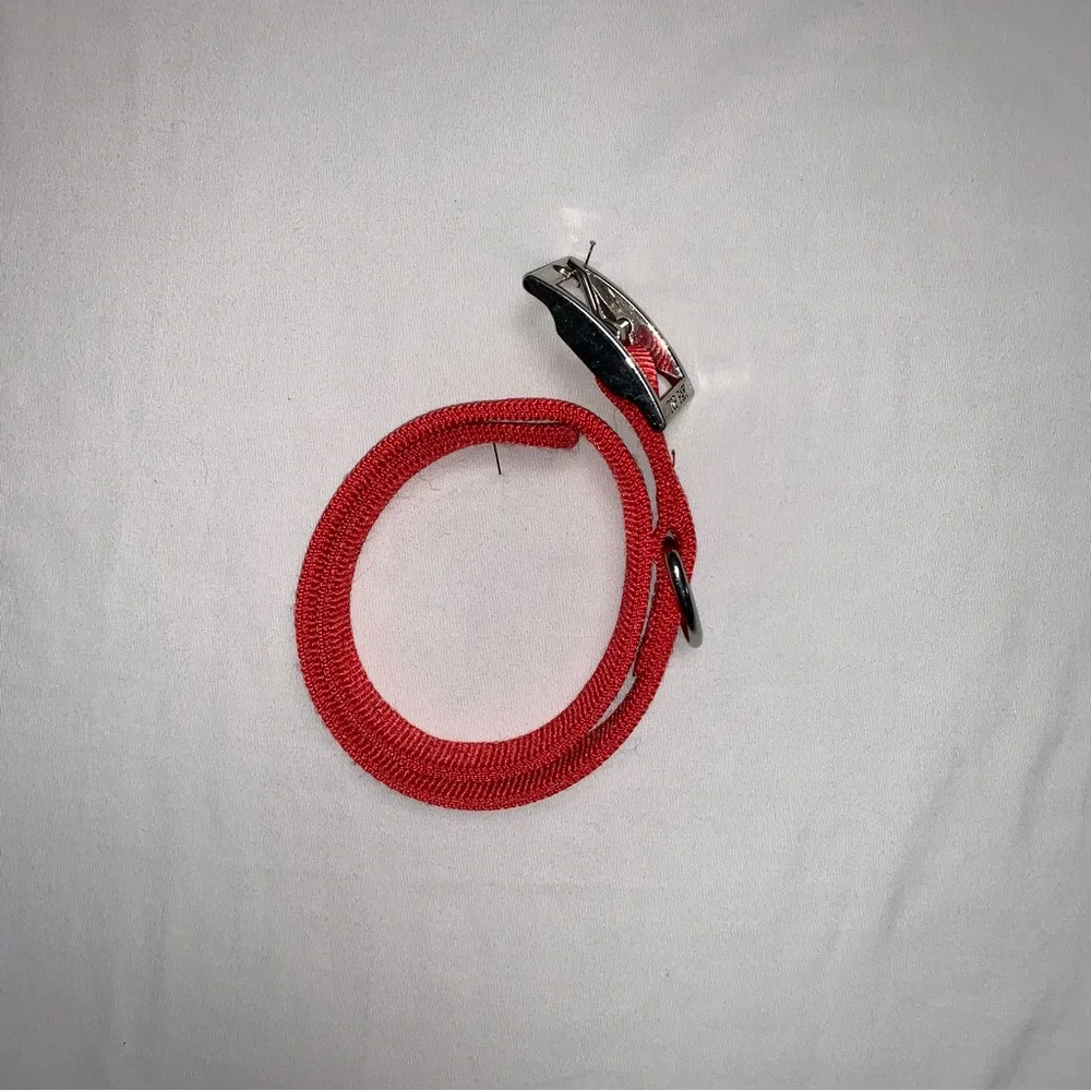 Red Dog Collar Top Paw Silver Clasp Thick Heavyweight Engraved Adjustable Leash